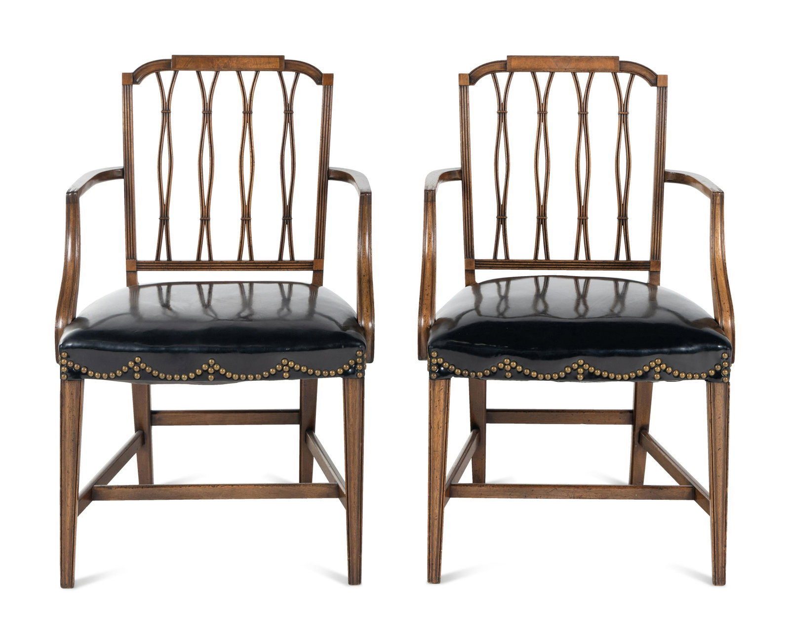 A Pair of George III Style Mahogany Armchairs: A Pair of George III Style Mahogany Armchairs 20th Century Height 37 x width 24 x depth 21 inches. This lot is located in Chicago.