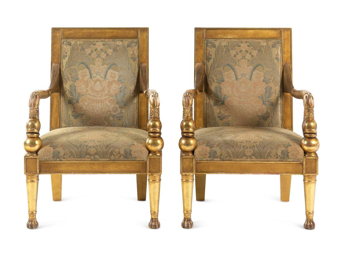 A Pair of Rose Tarlow Italian Neoclassical Style Giltwood Fauteuils (1 of 6)