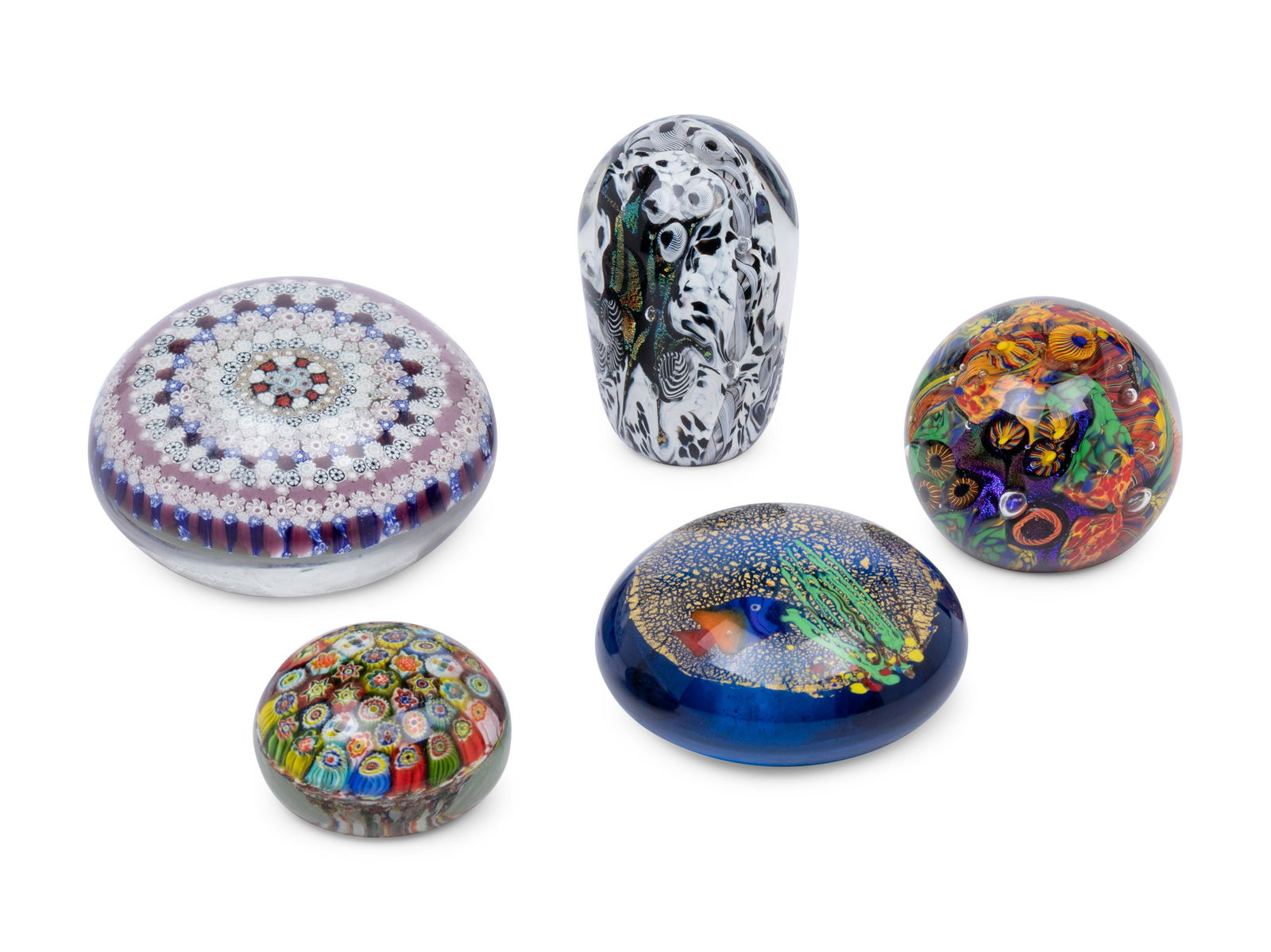 A Group of Five Millefiori Glass Paperweights (1 of 7)
