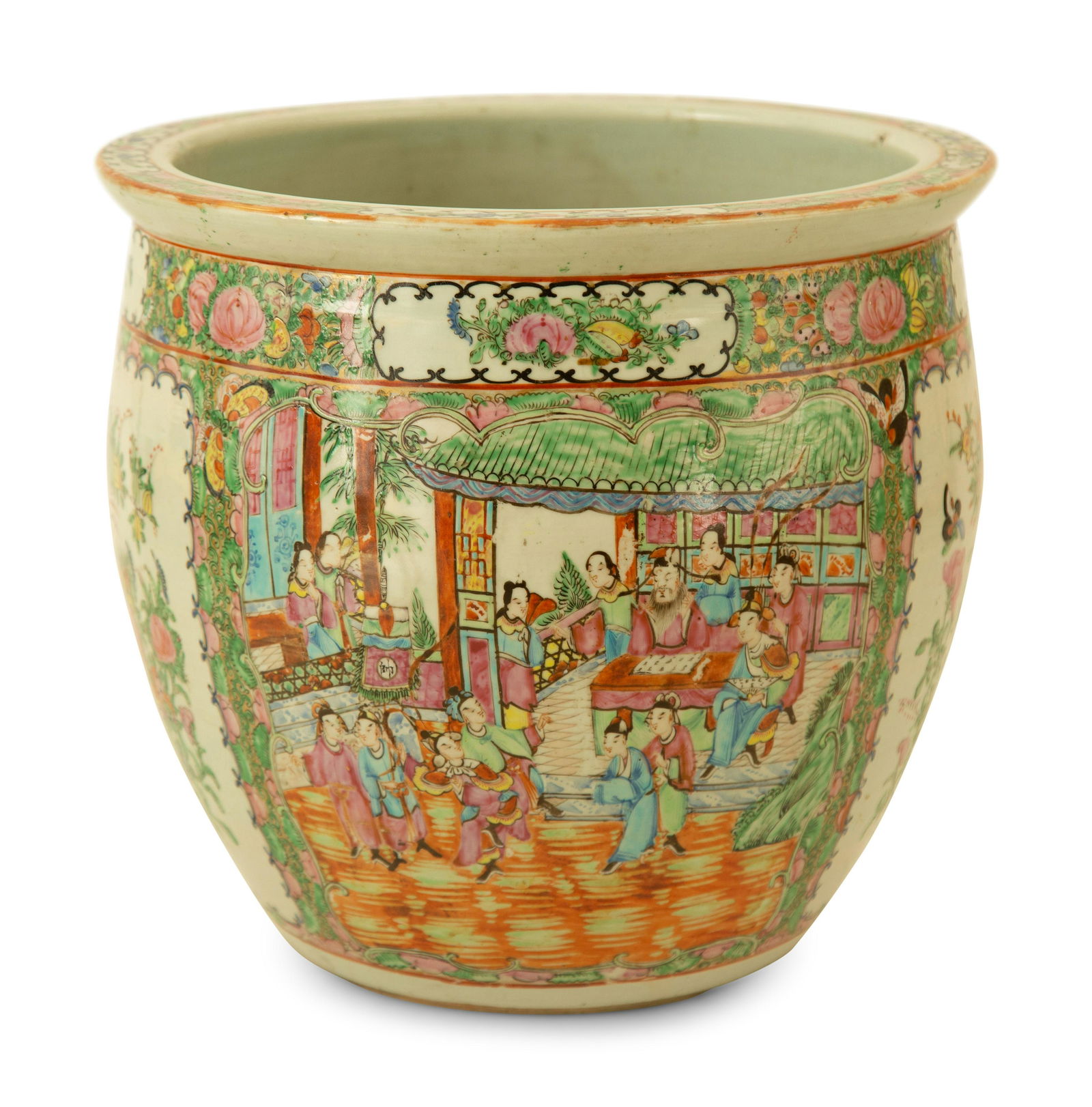 A Chinese Rose Medallion Porcelain Jardiniere: A Chinese Rose Medallion Porcelain Jardiniere Height 14 1/2 inches. This lot is located in Palm Beach. Property from the Collection of Robert and Mary Montgomery, Palm Beach, Florida