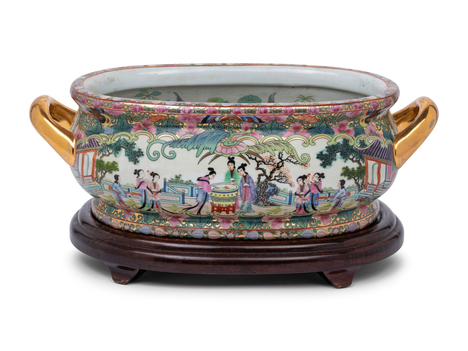 A Chinese Export Porcelain Jardiniere and Wood Stand (1 of 3)