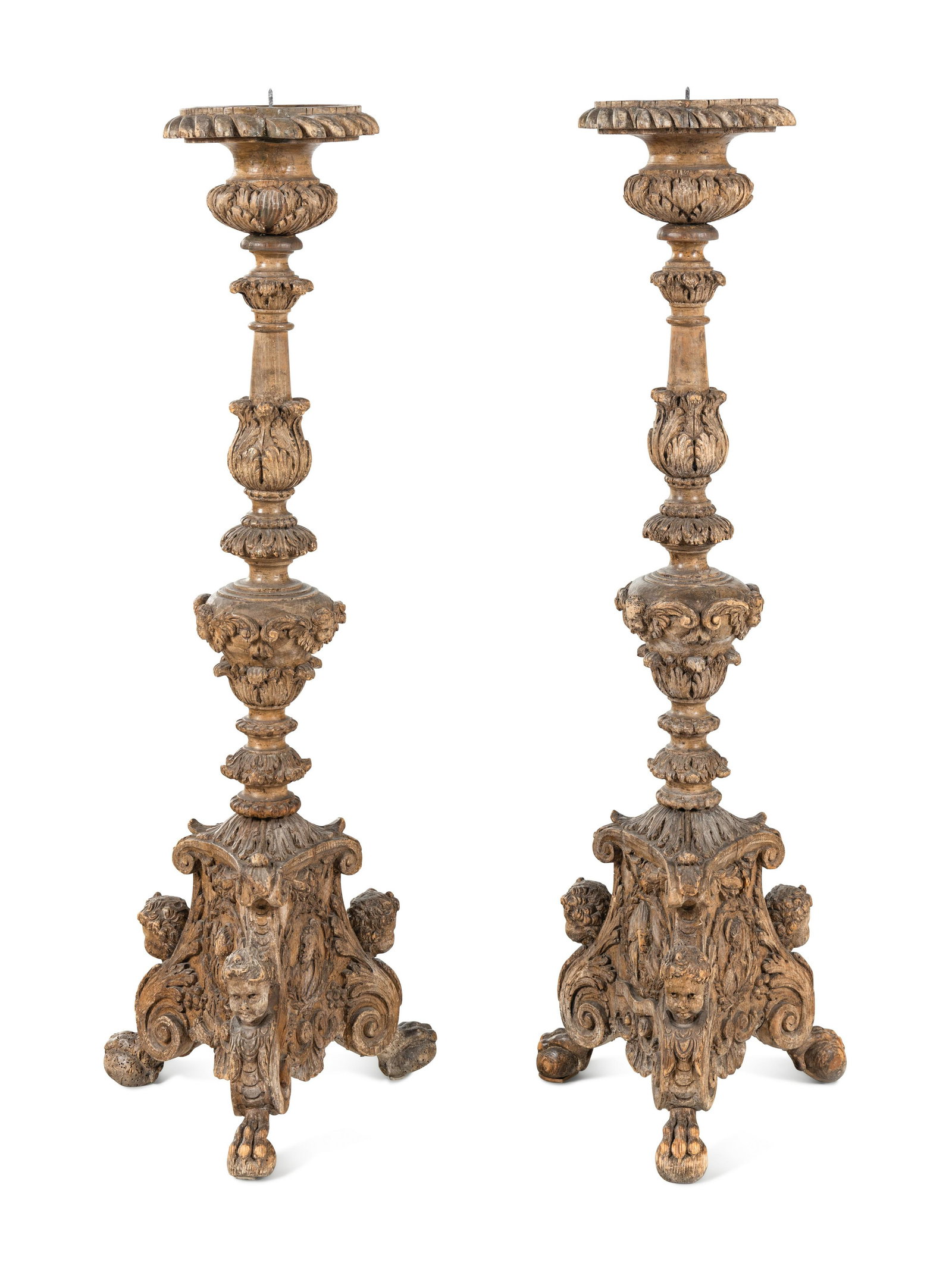 A Pair of Italian Giltwood Pricket Sticks: A Pair of Italian Giltwood Pricket Sticks 18th Century Height 45 1/2 inches. This lot is located in Chicago. Property from Linden House, Indianapolis, Indiana