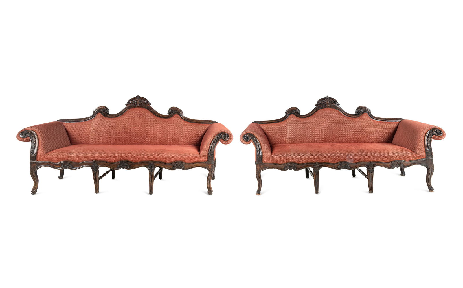 A Pair of Italian Rococo Walnut Settees: A Pair of Italian Rococo Walnut Settees Late 18th/Early 19th Century Height 50 1/2 x length 107 x depth 29 inches. This lot is located in Chicago. Property from Linden House, Indianapolis, Indiana