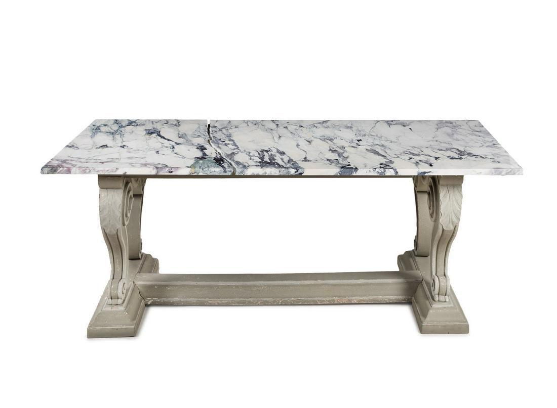 A Louis XIV Style Gray-Painted Marble-Top Center Table (1 of 9)