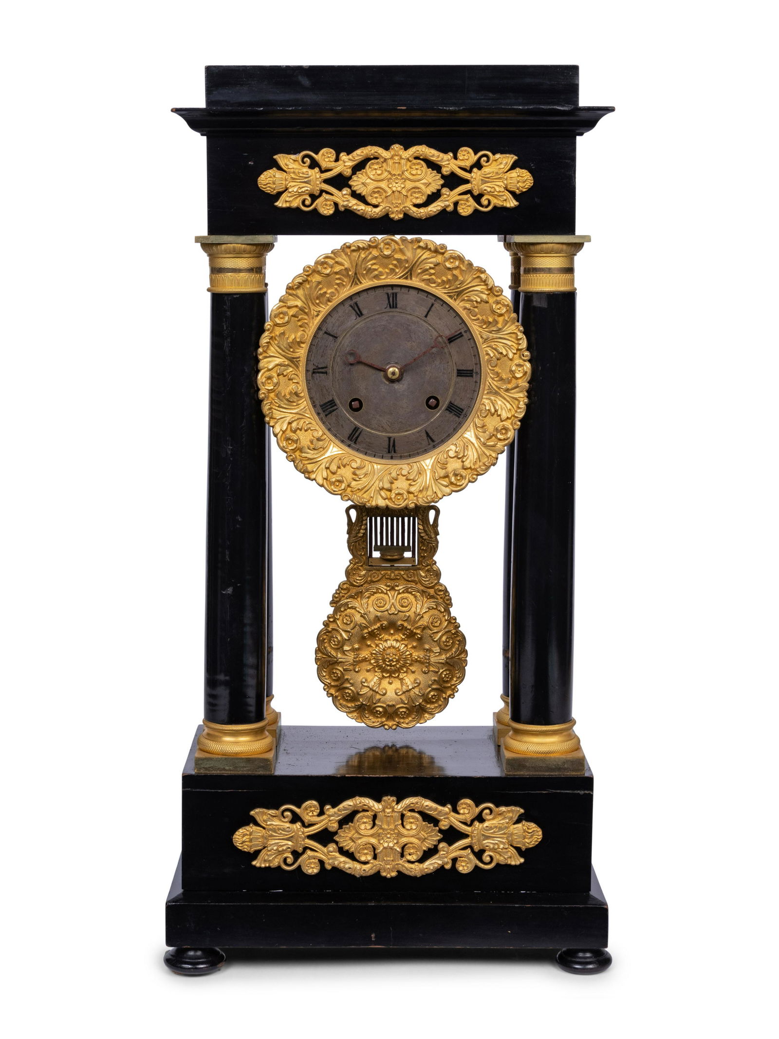 A Charles X Gilt Bronze Mounted Ebonized Portico Clock (1 of 9)