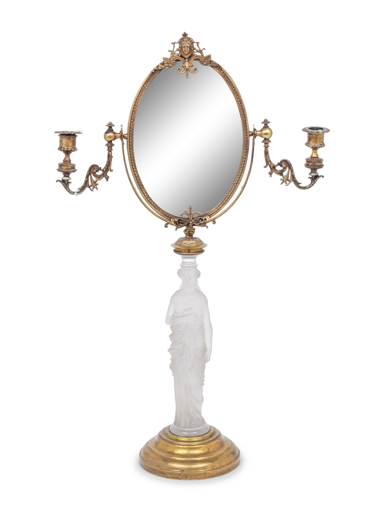 A Victorian Gilt Bronze and Frosted Glass Dressing Mirror: A Victorian Gilt Bronze and Frosted Glass Dressing Mirror Second Half 19th Century Height 26 x width 16 inches. This lot is located in Chicago. Property from Linden House, Indianapolis, Indiana