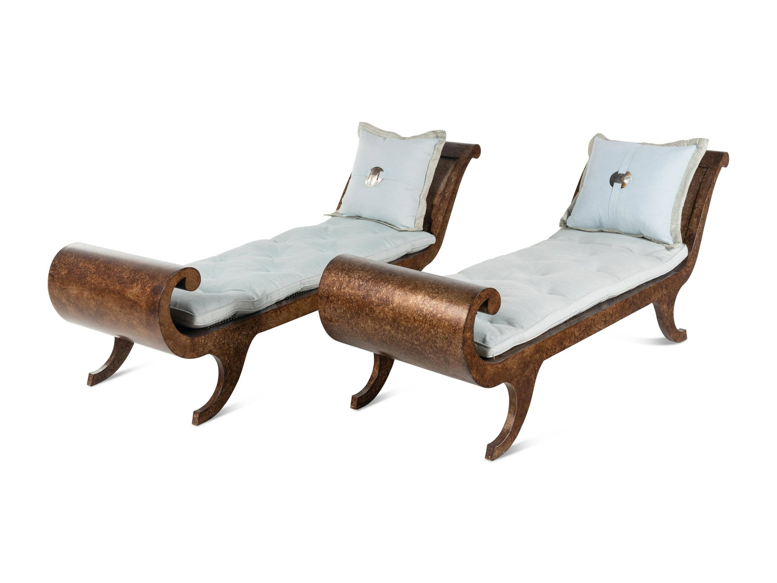 A Pair of Contemporary Patinated Metal Recamiers: A Pair of Contemporary Patinated Metal Recamiers Height 31 x width 83 x depth 26 inches. This lot is located in Chicago. Property from Linden House, Indianapolis, Indiana