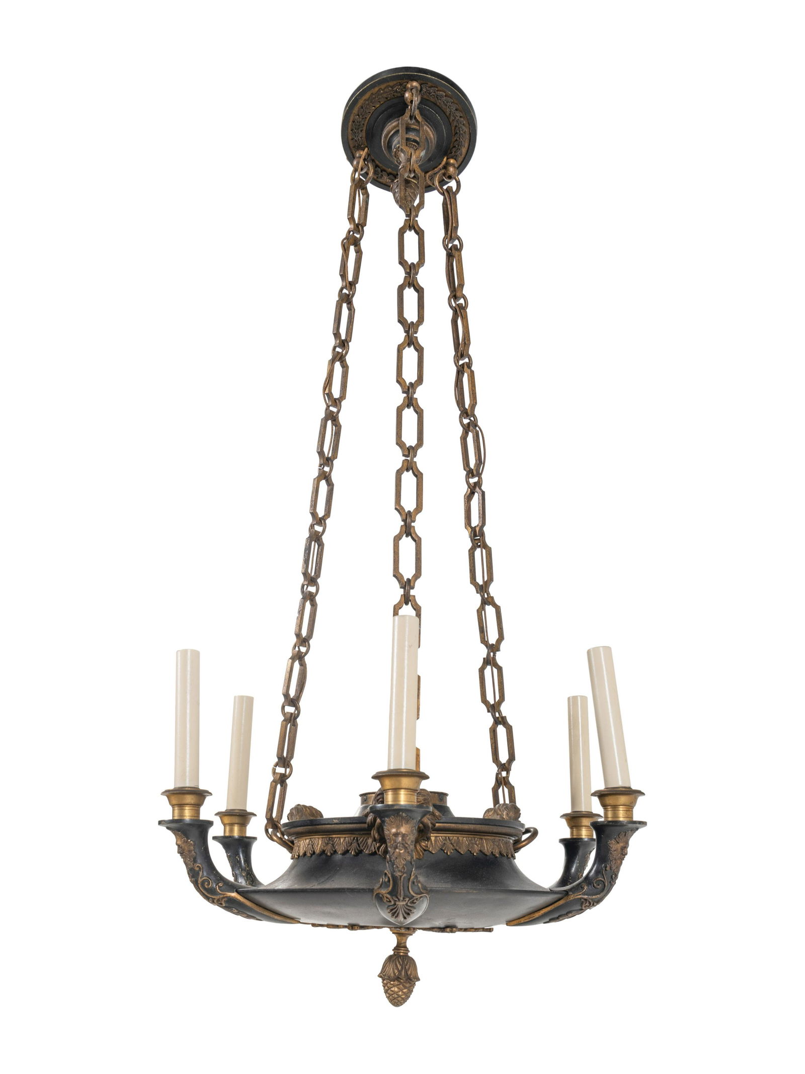 An Empire Style Gilt Bronze and Tole Six-Light Chandelier (1 of 2)