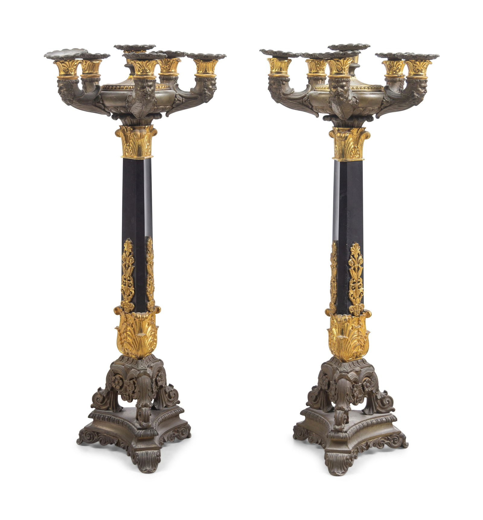 A Pair of Charles X Gilt and Patinated Bronze Six-Light Candelabra (1 of 4)