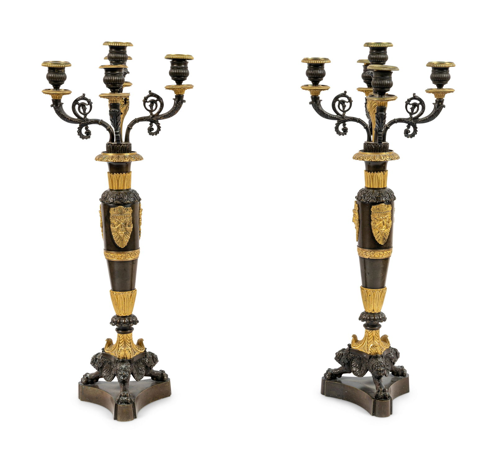 A Pair of Louis Philippe Gilt and Patinated Bronze Five-Light Candelabra (1 of 4)