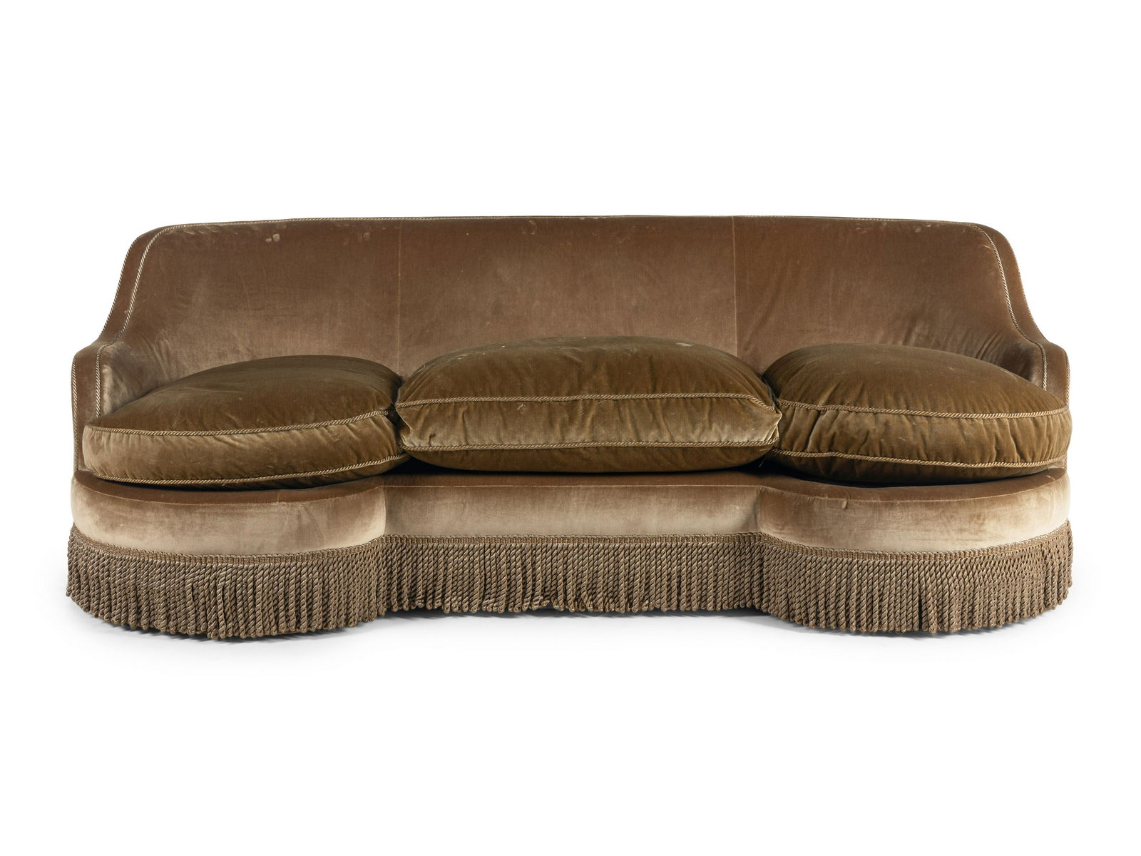 A Custom Velvet-Upholstered Reniform Sofa with Bullion Fringe (1 of 5)