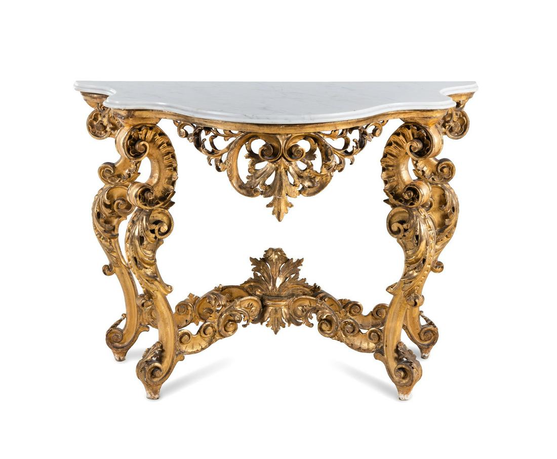An Italian Rococo Giltwood Marble-Top Console Table (1 of 4)