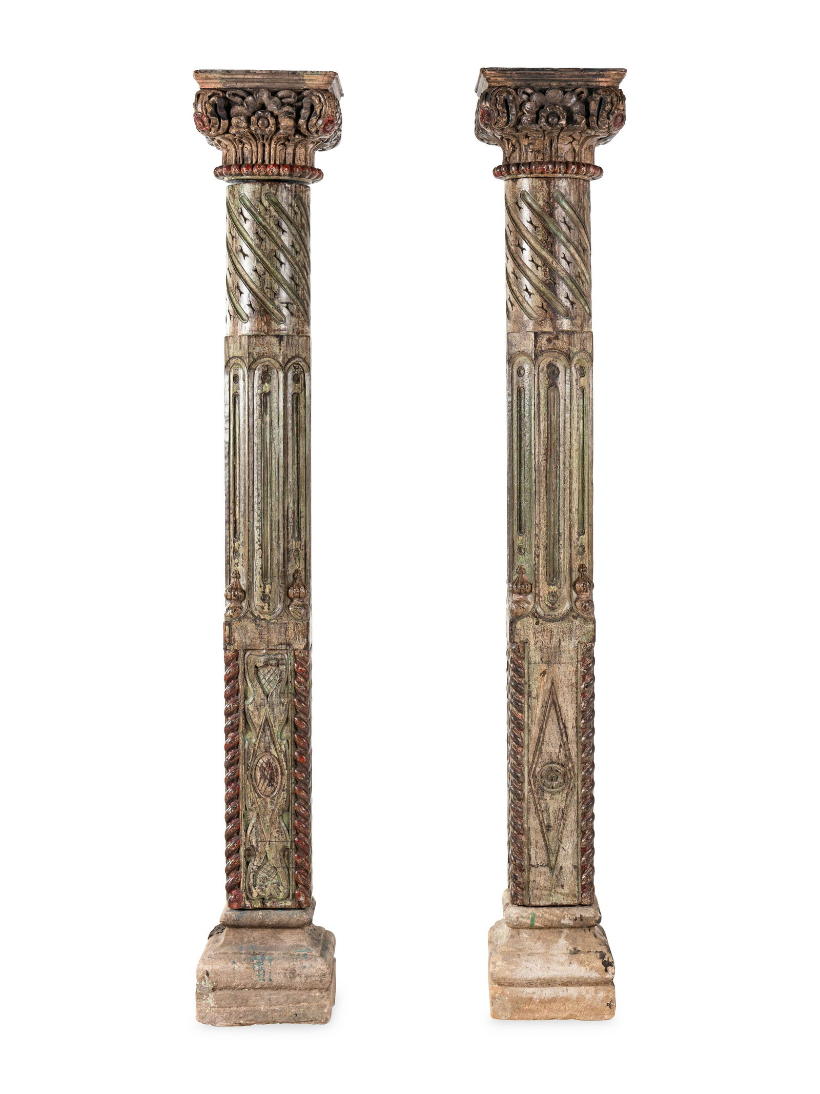 A Pair of Continental Carved and Painted Wood Columns (1 of 4)