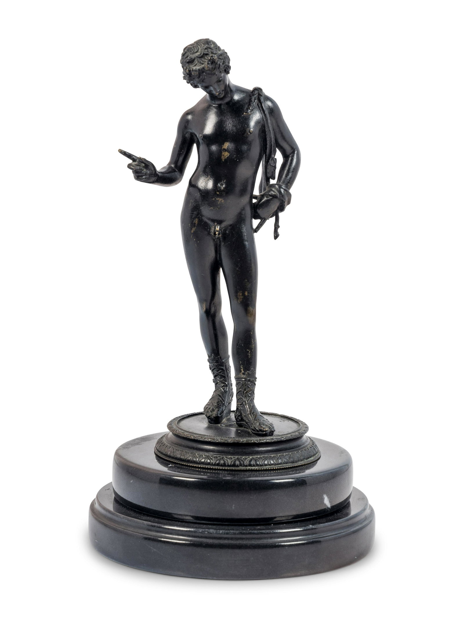 An Italian Bronze Figure of Narcissus: An Italian Bronze Figure of Narcissus After the Antique, Cast by Sommer Foundry, Naples, Late 19th Century inscribed Sommer Napoli to the base. Height of figure 8 3/4 inches. This lot is located in Ch