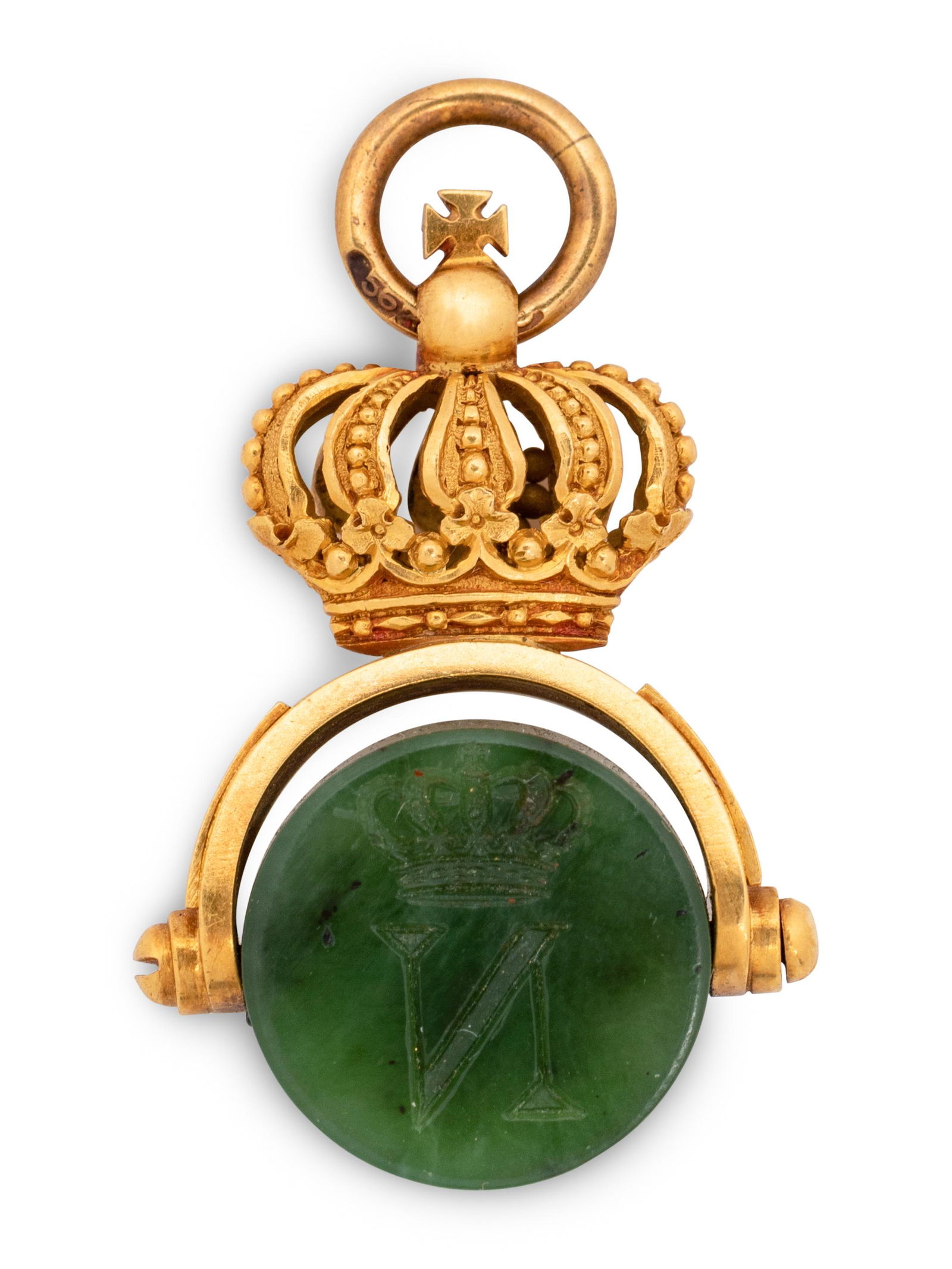 A Russian Yellow Gold and Carved Nephrite Swivel Seal (1 of 5)