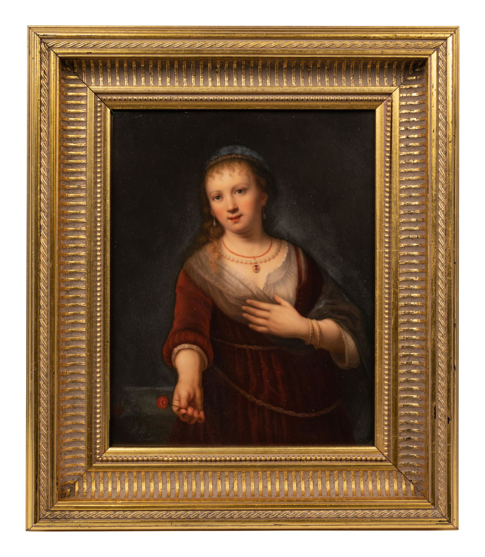 A Berlin (K.P.M.) Porcelain Plaque Depicting Saskia with a Flower After Rembrandt (1 of 4)