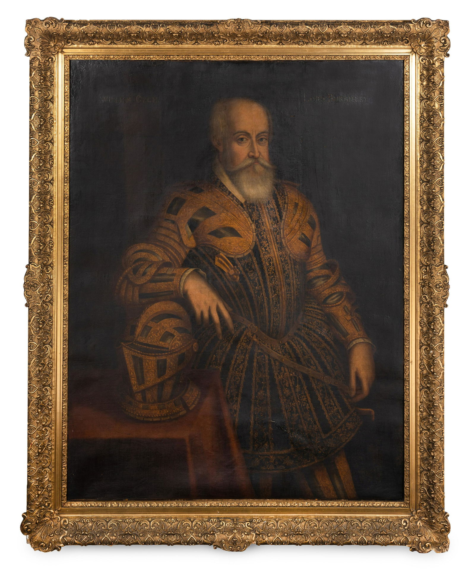 Follower of Federico Zuccaro, 17th/18th Century: Follower of Federico Zuccaro, 17th/18th Century Portrait of William Cecil, together with a watercolor on paper depicting the Cecil coat of arms oil on canvas 57 1/4 x 43 1/2 inches. This lot is locate