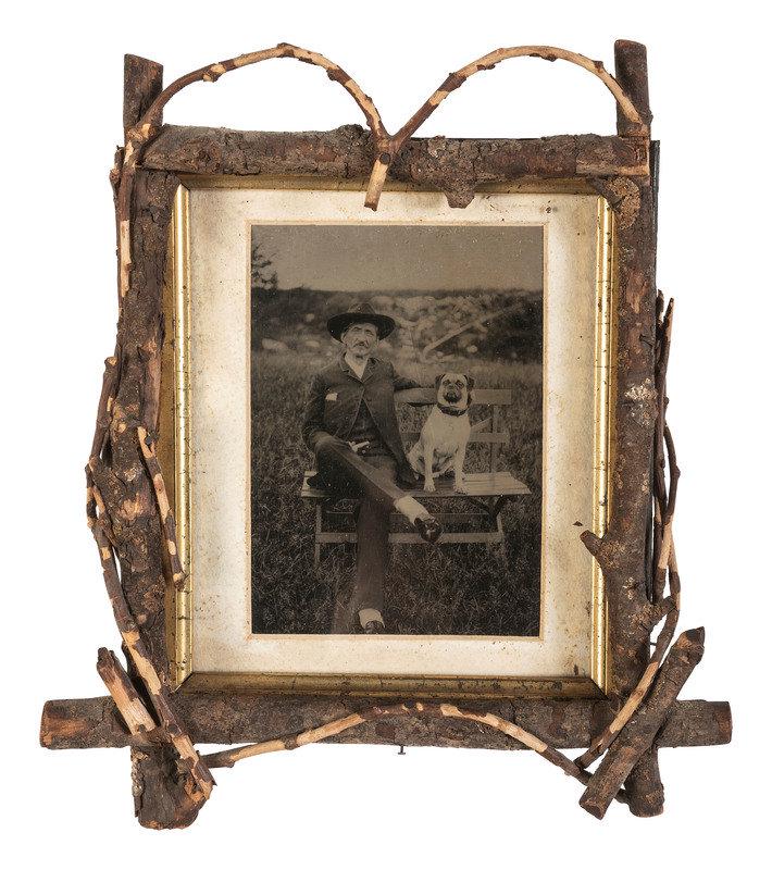 [EARLY PHOTOGRAPHY - ANIMALS]. An assorted group of 12 portraits featuring dogs and cats.: [EARLY PHOTOGRAPHY - ANIMALS]. An assorted group of 12 portraits featuring dogs and cats. Half plate tintype portrait of an older man sitting on a bench with his canine companion (some surface wear, l
