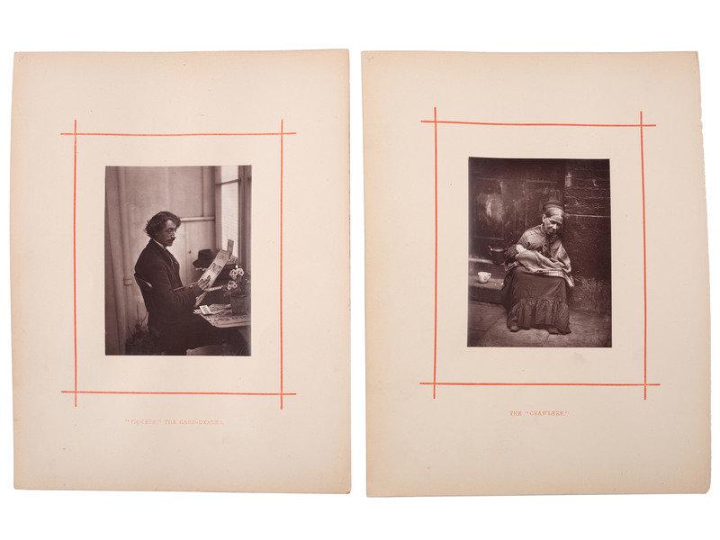 [EARLY PHOTOGRAPHY]. THOMSON, John, photog. Two woodburytype prints from Street Life in London.: [EARLY PHOTOGRAPHY]. THOMSON, John, photog. Two woodburytype prints from Street Life in London. 3 1/2 x 4 1/2 in. woodburytype prints on 8 1/4 x 10 1/2 in. mounts, each with title printed in lower mar