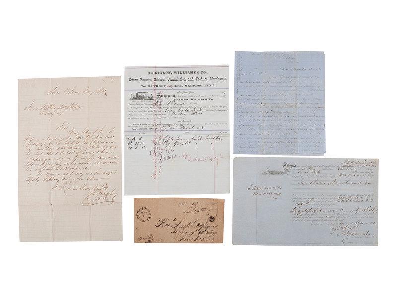 [TRANSPORTATION]. Ephemera associated with various forms of transportation.: [TRANSPORTATION]. Ephemera associated with various forms of transportation. 4pp travel letter from a woman describing her journey during which her steamer "Mary Jane" became unable to travel due to th