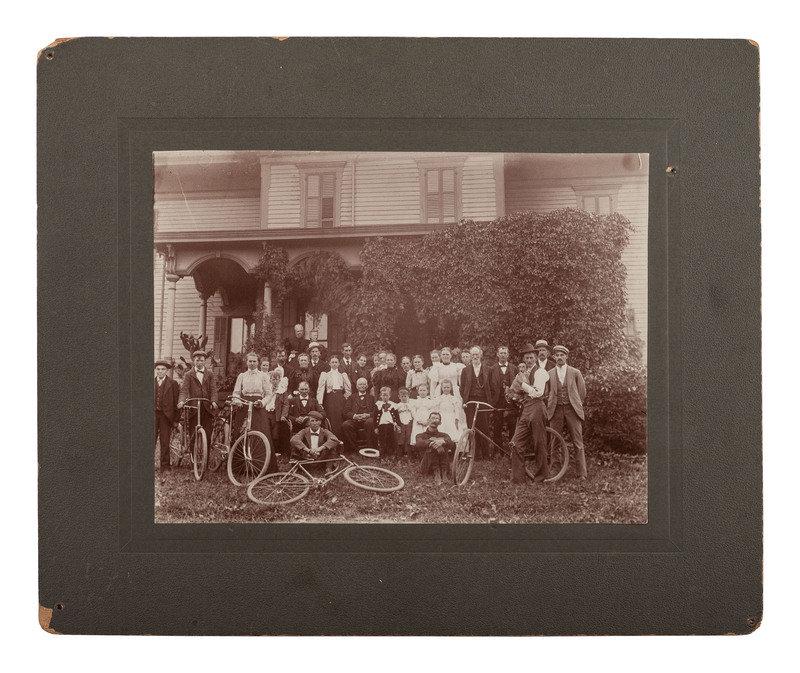 [EARLY PHOTOGRAPHY - CYCLING]. 14 photographs of featuring bicycles and other wheeled devices.: [EARLY PHOTOGRAPHY - CYCLING]. 14 photographs of featuring bicycles and other wheeled devices. 8 1/8 x 6 1/4 in. silver gelatin photograph on 12 x 10 cardstock mount (toning to image, mount with pinho