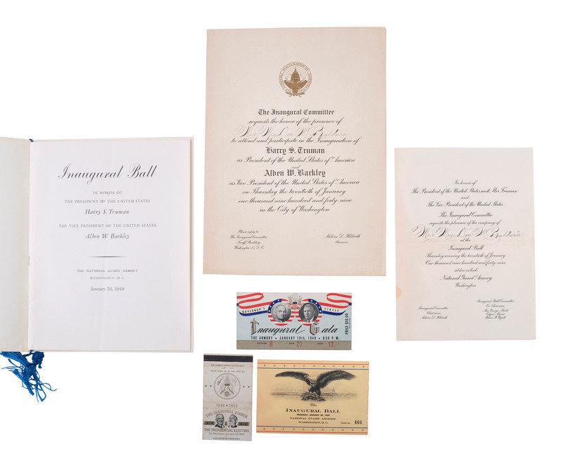 [TRUMAN, Harry S. (1884-1972)]. Ephemera from the campaigns and presidency of Harry Truman.: [TRUMAN, Harry S. (1884-1972)]. Ephemera from the campaigns and presidency of Harry Truman. A group of pennants, posters, invitations, tickets, and other ephemera from the campaigns and presidency of 