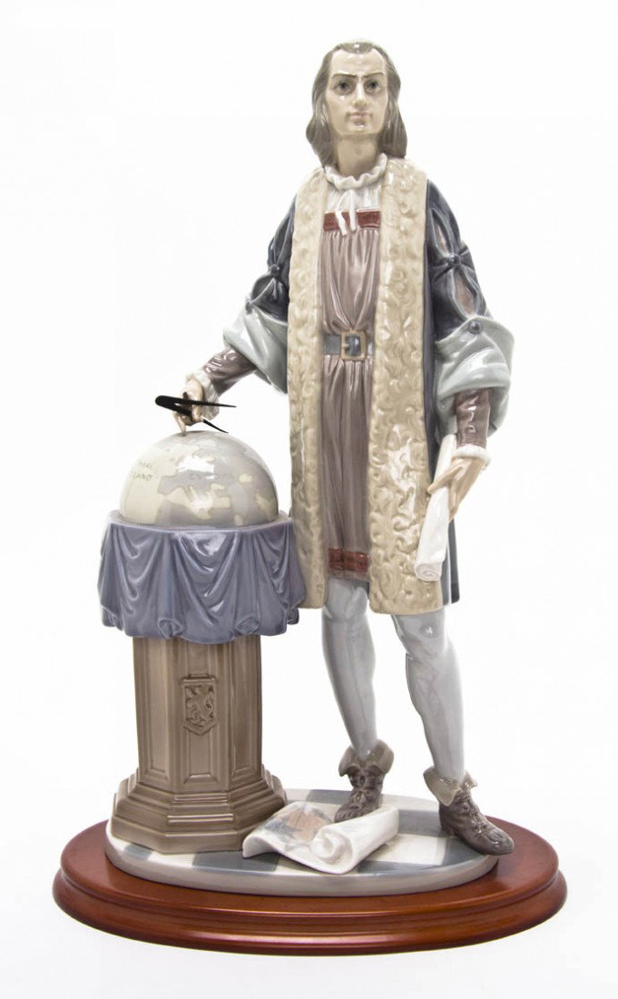 A Lladro Porcelain Figural Group, Height 16 1/2 i: A Lladro Porcelain Figural Group, Christopher Columbus, signed on the base. Height 16 1/2 inches.