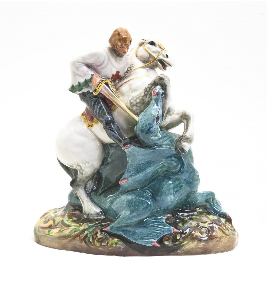 A Royal Doulton Figural Group, Height 7 1/2 inche: A Royal Doulton Figural Group, depicting Saint George slaying the dragon. Height 7 1/2 inches. Property from the Leon Brown Trust, U.S. Bank, Trustee, Troy, Ohio