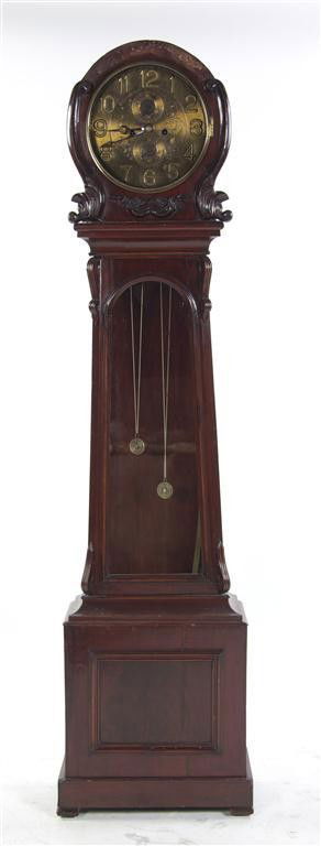 A Victorian Mahogany Tall Case Clock, David Smith: A Victorian Mahogany Tall Case Clock, David Smith, Coalbridge, having a circular engraved dial with applied Arabic numerals and two secondary dials set in a conforming carved hood, the case set with a