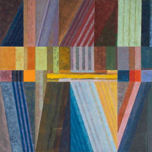 Joyce Kozloff (American, b. 1942) Yellow Stripe, 1971: Joyce Kozloff (American, b. 1942) Yellow Stripe, 1971 acrylic on canvas signed Joyce Kozloff, titled and dated (verso) 78 x 78 inches. Property from a Private Art Collection Provenance: Tibor de