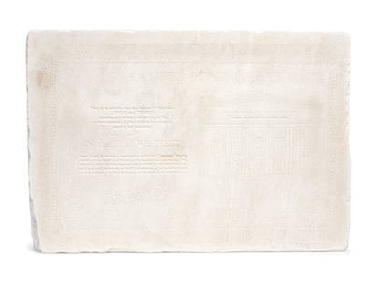 Theaster Gates (American, b. 1973) Bank Bond, 2013: Theaster Gates (American, b. 1973) Bank Bond, 2013 carved marble incised Theaster Gates (lower left); signed and numbered 51/100 (verso) 6 x 8 x 1 inches. Property from a Private Collection, Chicago,