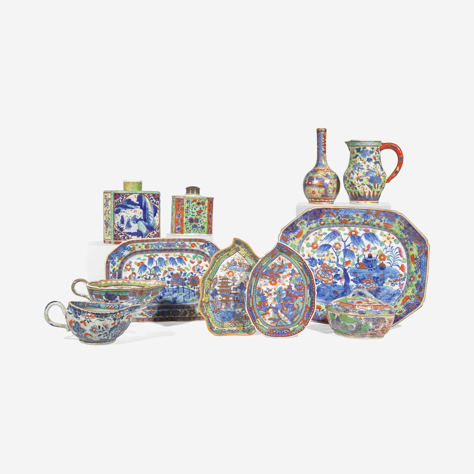 Eleven assorted Chinese export clobbered porcelain table wares 外銷瓷一 (1 of 4)