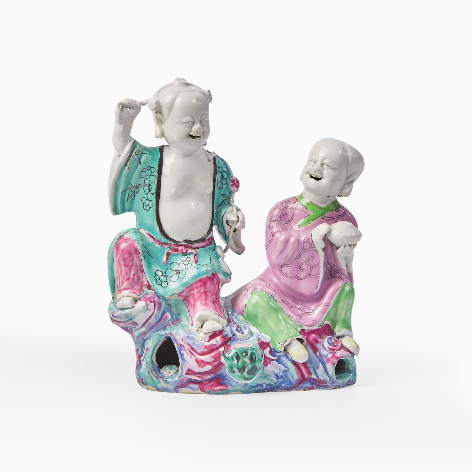 A Chinese export porcelain figural group depicting the "Hehe Erxian" 和合二仙 (1 of 3)