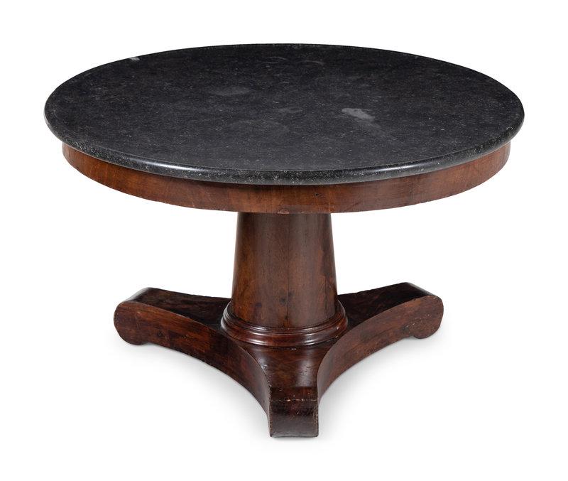 An Empire Style Mahogany Marble-Top Low Table: An Empire Style Mahogany Marble-Top Low Table 19th Century Height 19 3/4 x diameter 32 inches. This lot is located in Chicago. Condition Condition reports are av