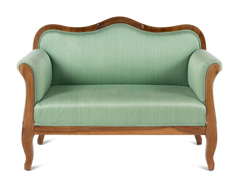 A Biedermeier Walnut Loveseat: A Biedermeier Walnut Loveseat Circa 1825 Height 37 x width 51 x depth 24 1/2 inches. This lot is located in Chicago. Condition Seat height 17 1/2 inches.In overa