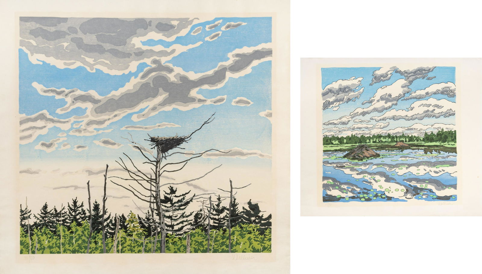 Neil Welliver  (American, 1929-2005) A Pair of Prints (Osprey's Nest, 1979-80; Big Flowage, 1979) (1 of 4)