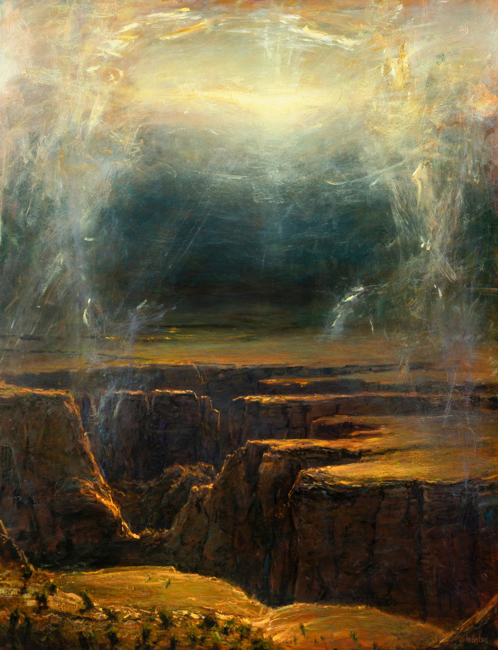 Gordon Brown (American, b. 1962) Mouth of the Canyon: Gordon Brown (American, b. 1962) Mouth of the Canyon oil on board signed Gordon Brown (lower right) 50 x 42 inches Provenance: Breckenridge Galleries, Breckenridge, Colorado