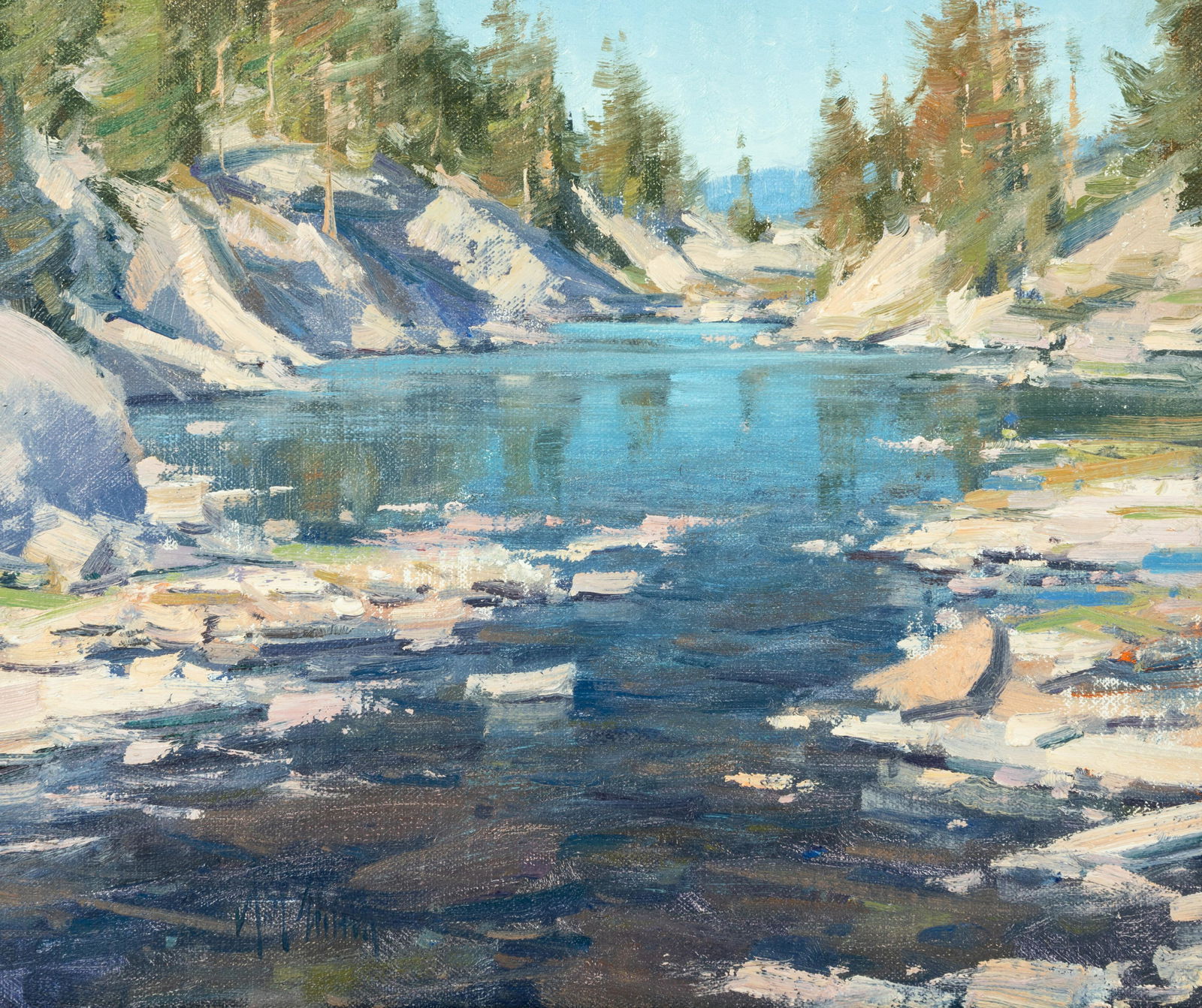 Matt Smith (American, b. 1960) Above the Falls: Matt Smith (American, b. 1960) Above the Falls oil on board signed Matt Smith (lower left); signed and titled (verso) 10 x 12 inches Property from the Collection of Hope Connors