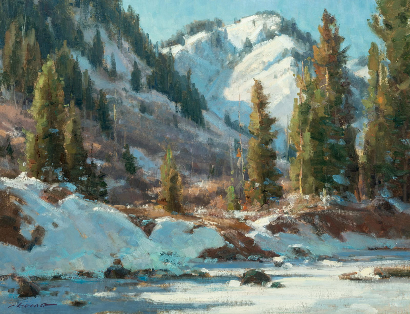 Clyde Aspevig (American, b. 1951) Banks of the Pourde, 1989: Clyde Aspevig (American, b. 1951) Banks of the Pourde, 1989 oil on canvas signed Aspevig (lower left); signed, titled and dated (verso) 20 x 26 inches Property from the Estate of Harry M. Cornell, Jr.