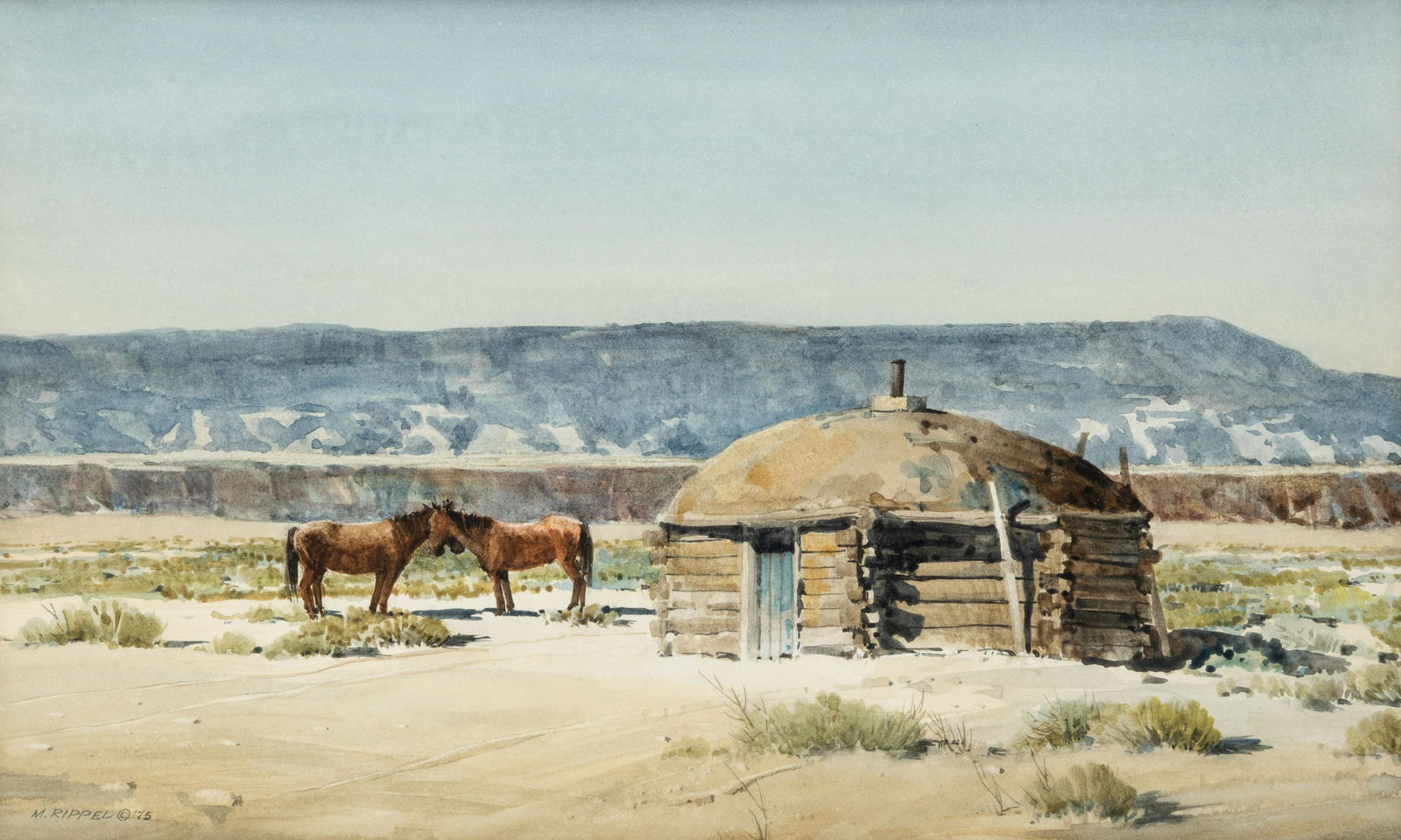 Morris Rippel (American, 1930-2009) Hogan-Nazlini Basin, 1975: Morris Rippel (American, 1930-2009) Hogan-Nazlini Basin, 1975 watercolor signed M. Rippel and dated (lower left) 10 x 16 inches