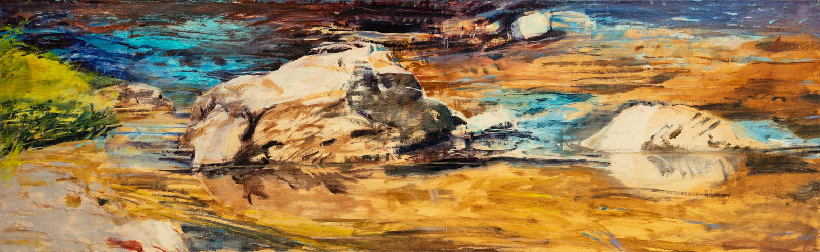 Forrest Moses (American, 1934-2021) Stream at Cundijo, 1980: Forrest Moses (American, 1934-2021) Stream at Cundijo, 1980 oil on canvas signed Moses and titled (verso) 26 x 84 inches Property from a Private Collection, Houston, Texas Provenance: Watson / deNagy