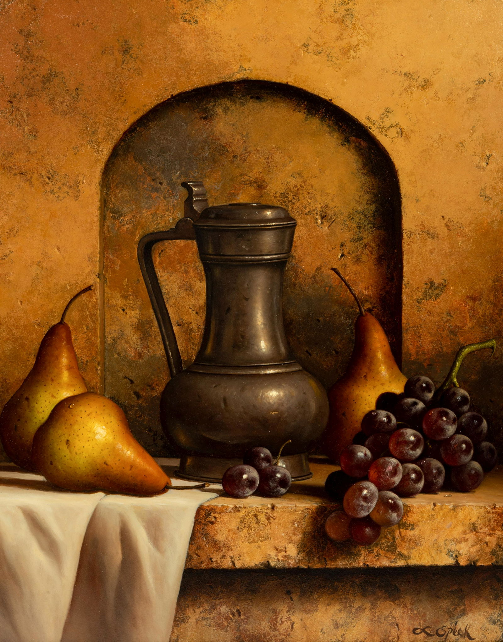 Loran Speck (American, 1943-2011)  Pewter with Pears and Grapes (1 of 4)