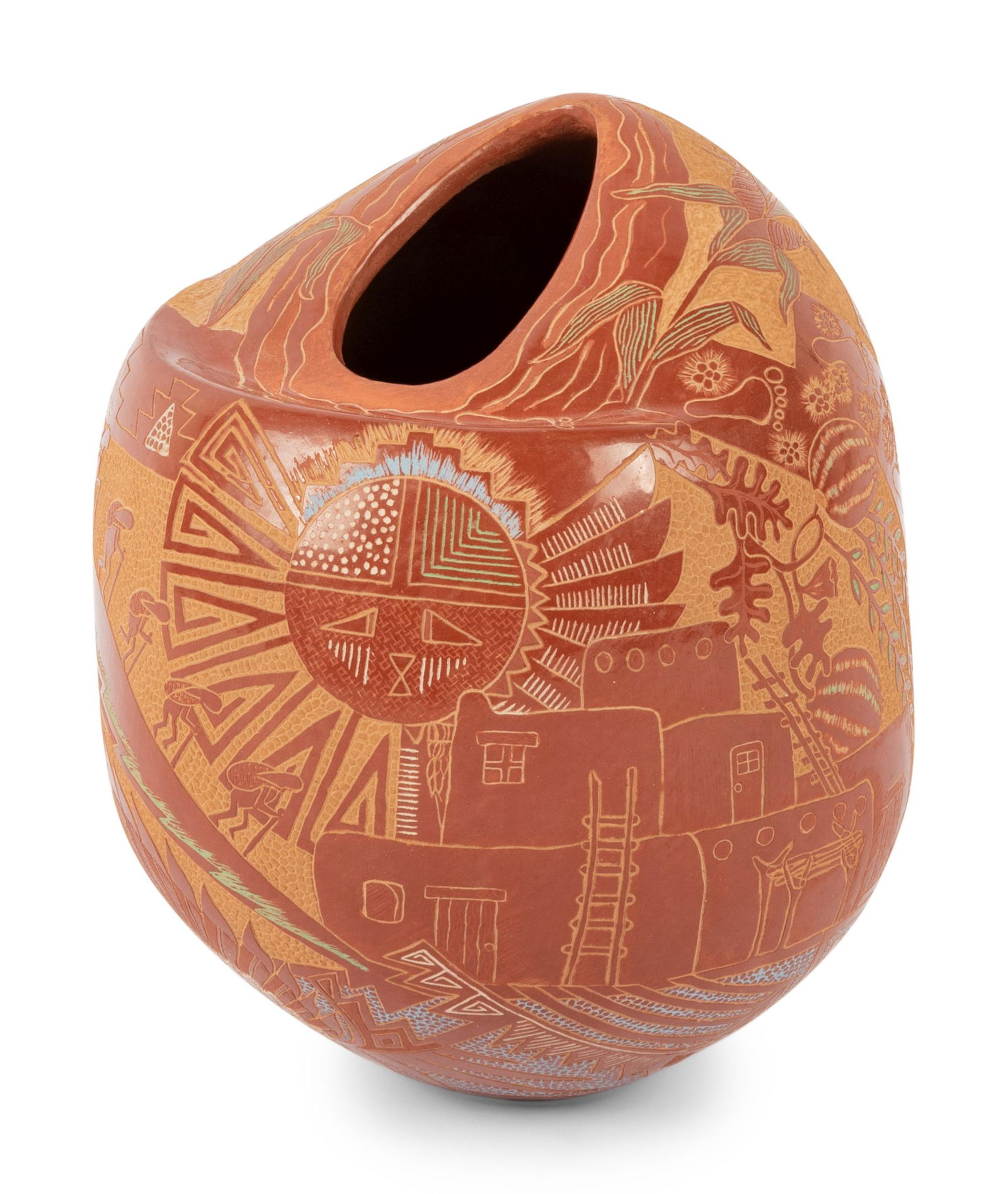 Apple Blossom, Rosemary Lonewolf (Santa Clara, b. 1954) Sgraffito Redware Jar (1 of 5)