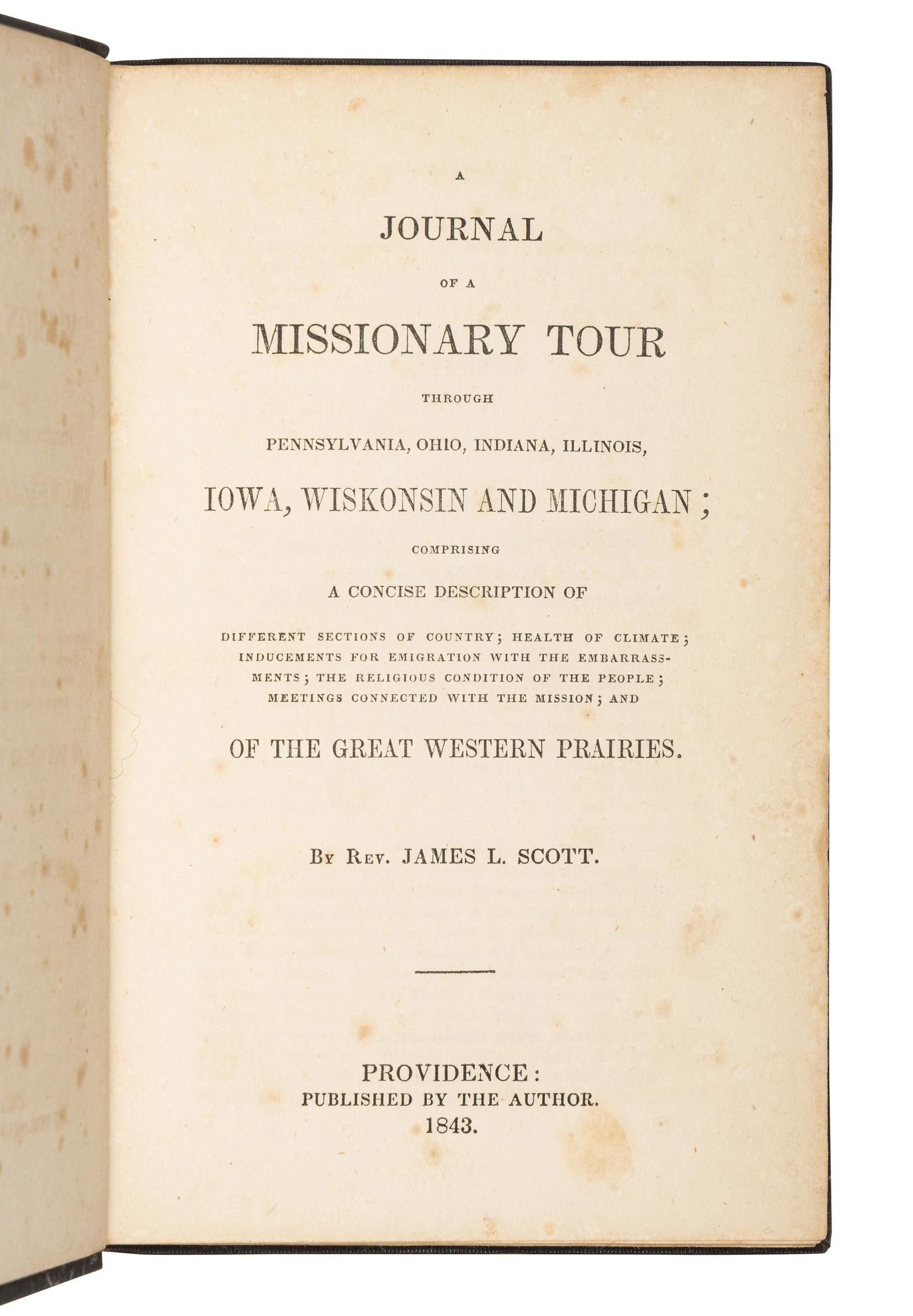 SCOTT, James L., Rev. A Journal of a Missionary Tour through Pennsylvania, Ohio, Indiana, Illinois, (1 of 3)
