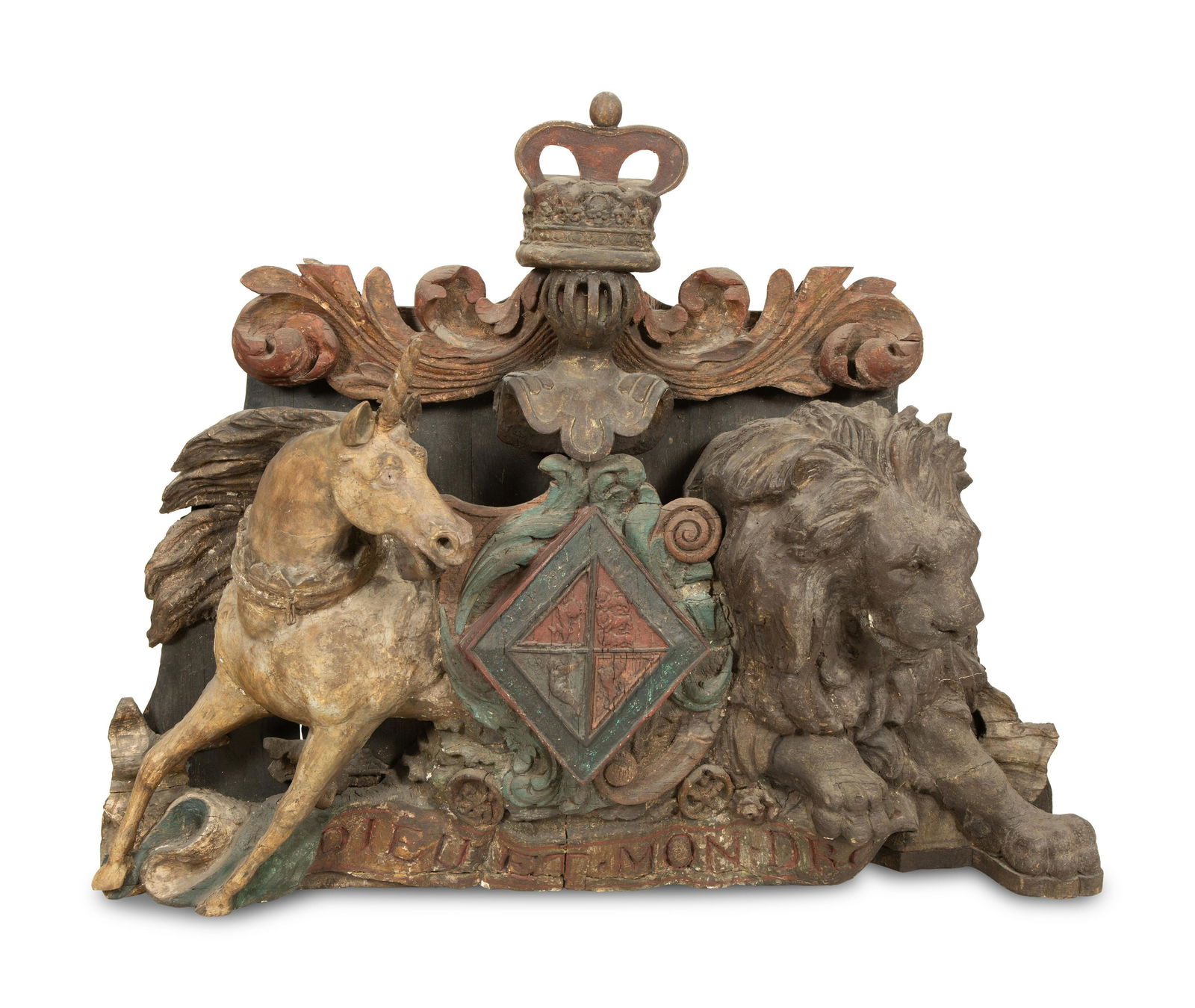 A Large Carved and Polychrome Decorated Coat of Arms of the United Kingdom (1 of 6)