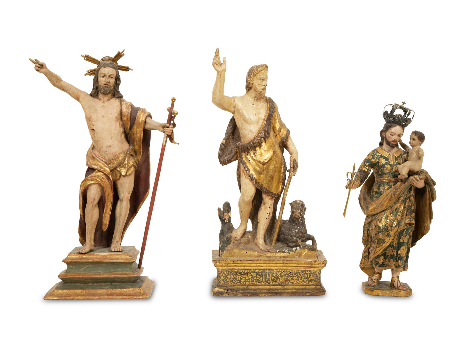 Three Continental Painted Giltwood Santos Figures (1 of 4)
