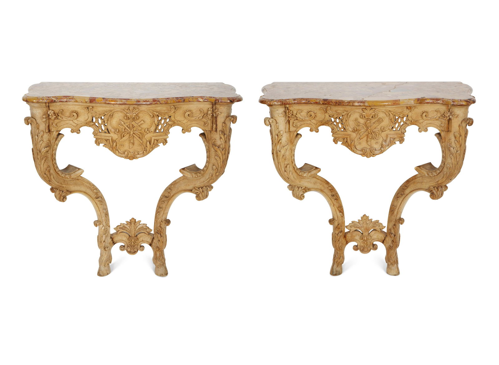 A Pair of Régence Carved Beechwood Marble-Top Console Tables (1 of 6)