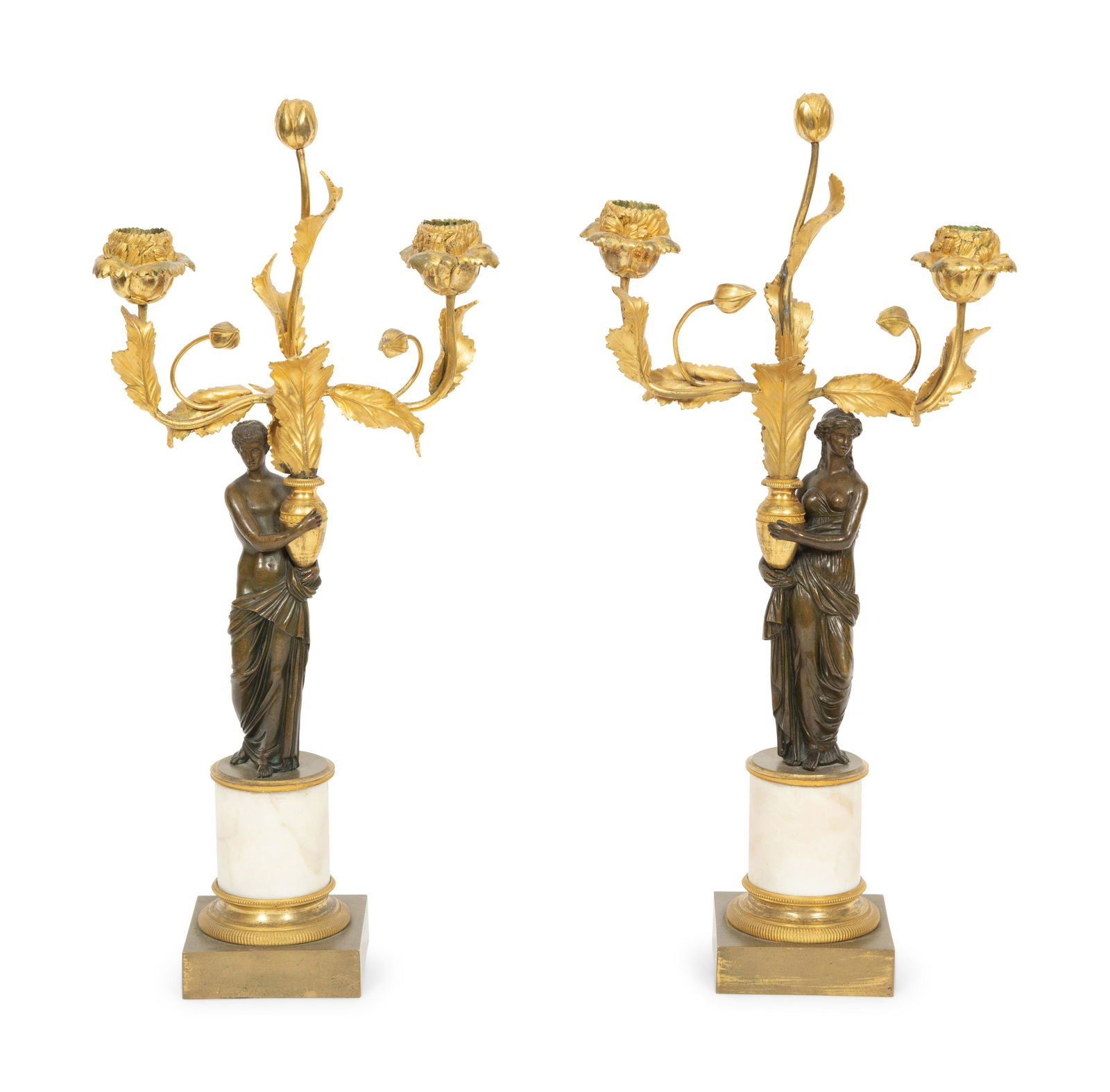 A Pair of Lous XVI Style Gilt and Patinated Bronze and Marble Figural Candelabra (1 of 6)