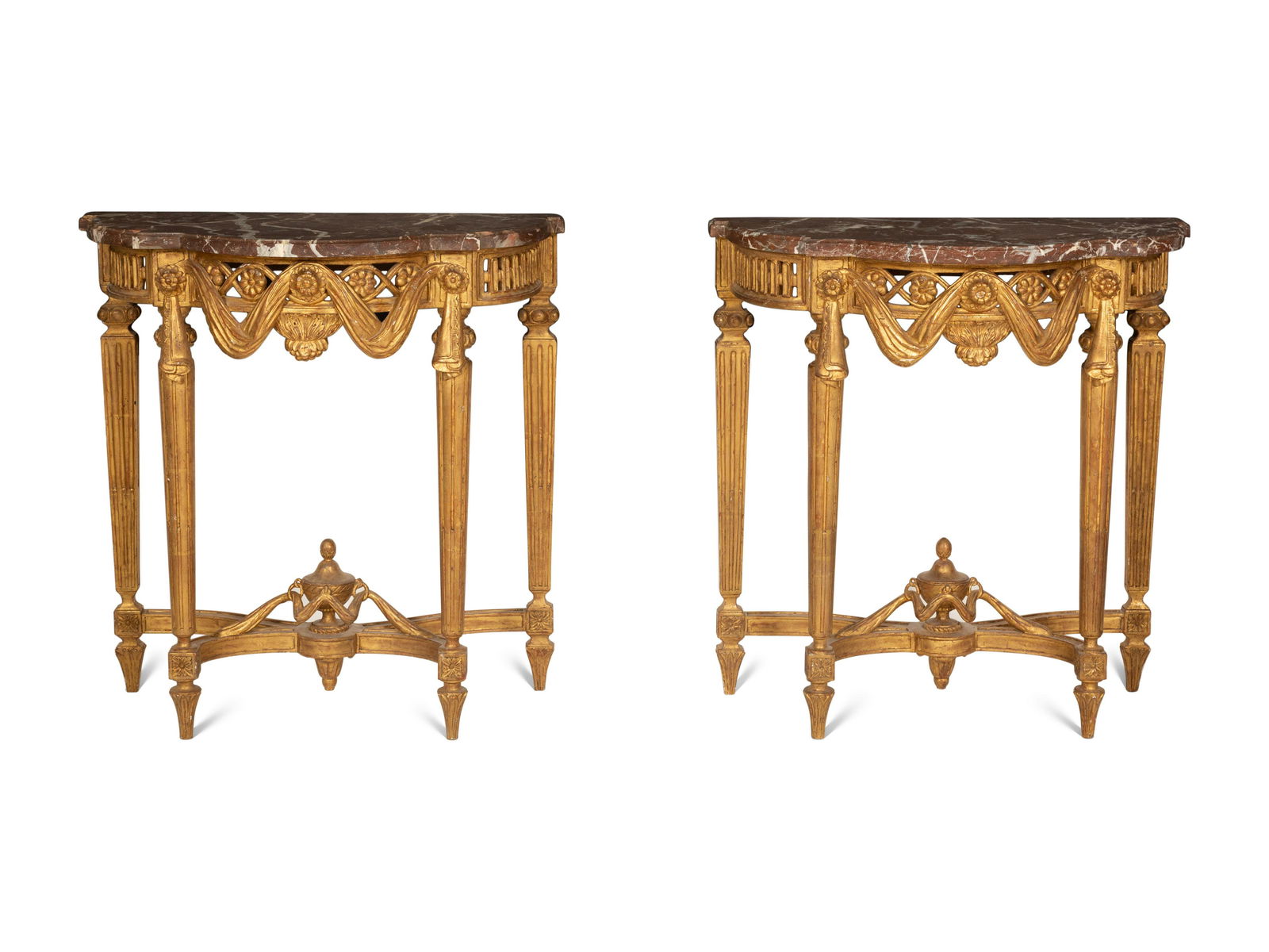 A Pair of Louis XVI Style Giltwood Marble-Top Console Tables (1 of 5)
