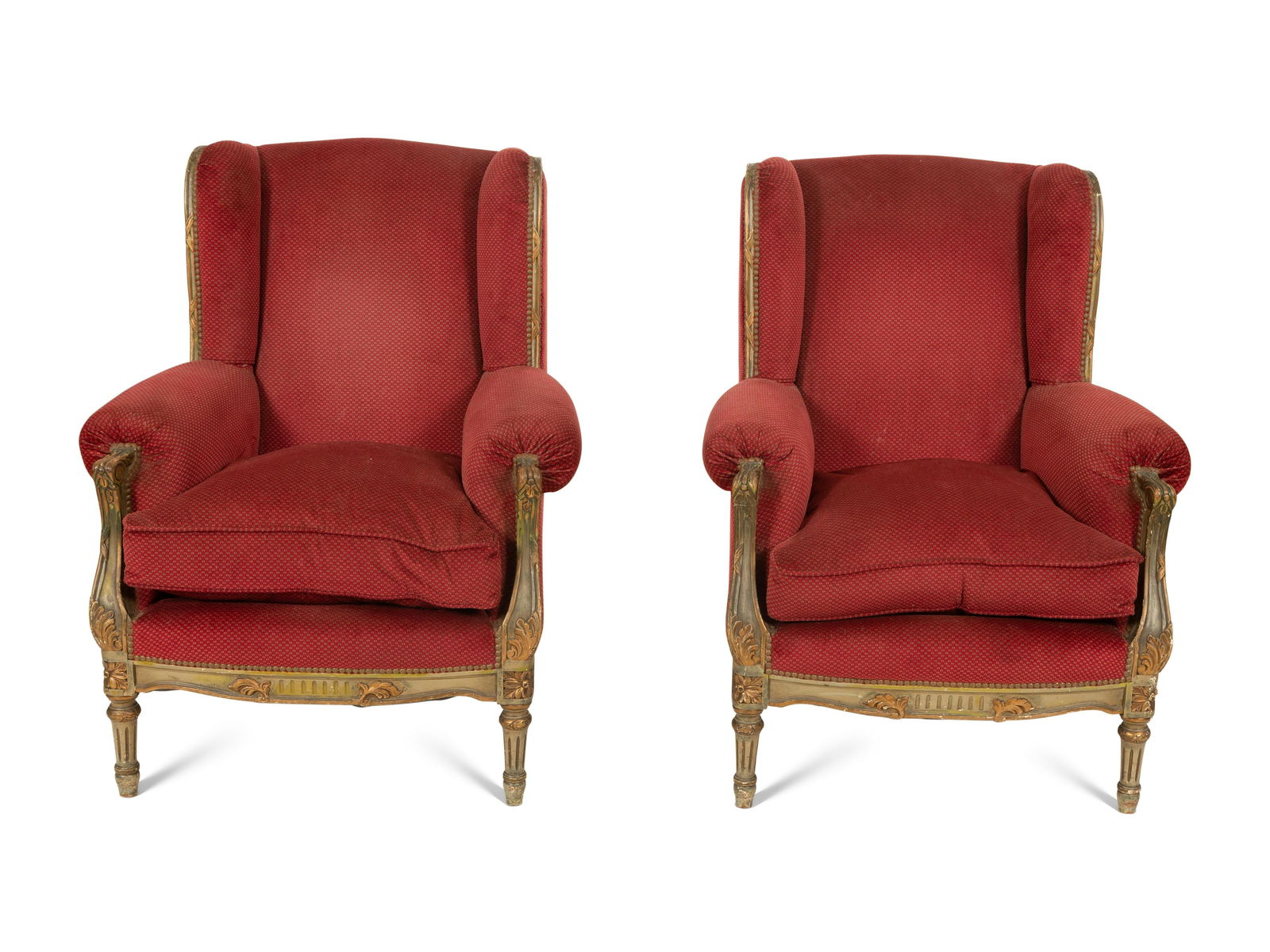 A Pair of Louis XVI Style Painted and Parcel Gilt BergÃ¨res Ã  Oreille Attributed to Maison Jansen (1 of 5)